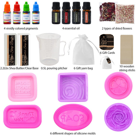 MuseLuxe Soap Making Kit for Adults & Kids - Soap Making Supplies with Melt and Pour - Base,6 Silicone Molds, Colorant,Fragrances,Dried Flowers,Gift Card,DIY Craft Kit for Beginners MuseLuxe