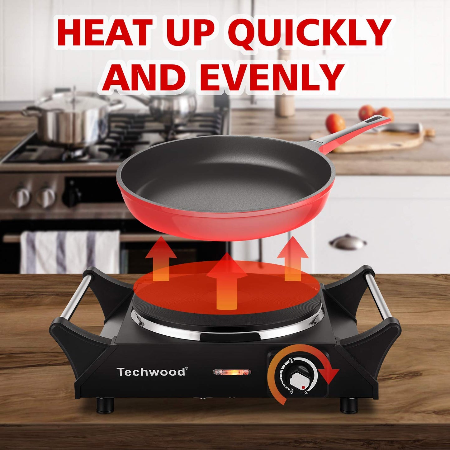 Techwood Hot Plate Portable Electric Stove 1500W Countertop Single Burner with Adjustable Temperature & Stay Cool Handles, 7.5” Cooktop for Dorm Office/Home/Camp, Compatible for All Cookwares