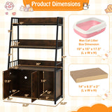 Tangkula Litter Box Enclosure with Shelves, Hidden Cat Washroom Cabinet with Charging Station, Winding Entry & Scratching Board, Versatile Litter Box Furniture (Rustic Brown) Tangkula