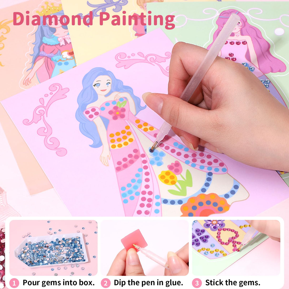 Art Craft Activity for Kids, Princess Fashion Sticker Book, Foil Art Kit, Diamond Painting Kits, Dress up DIY Art Kit for Kids, Mess-Free Toddler Arts and Crafts Supplies for Girls & Boys Ages 5+ Innosurg
