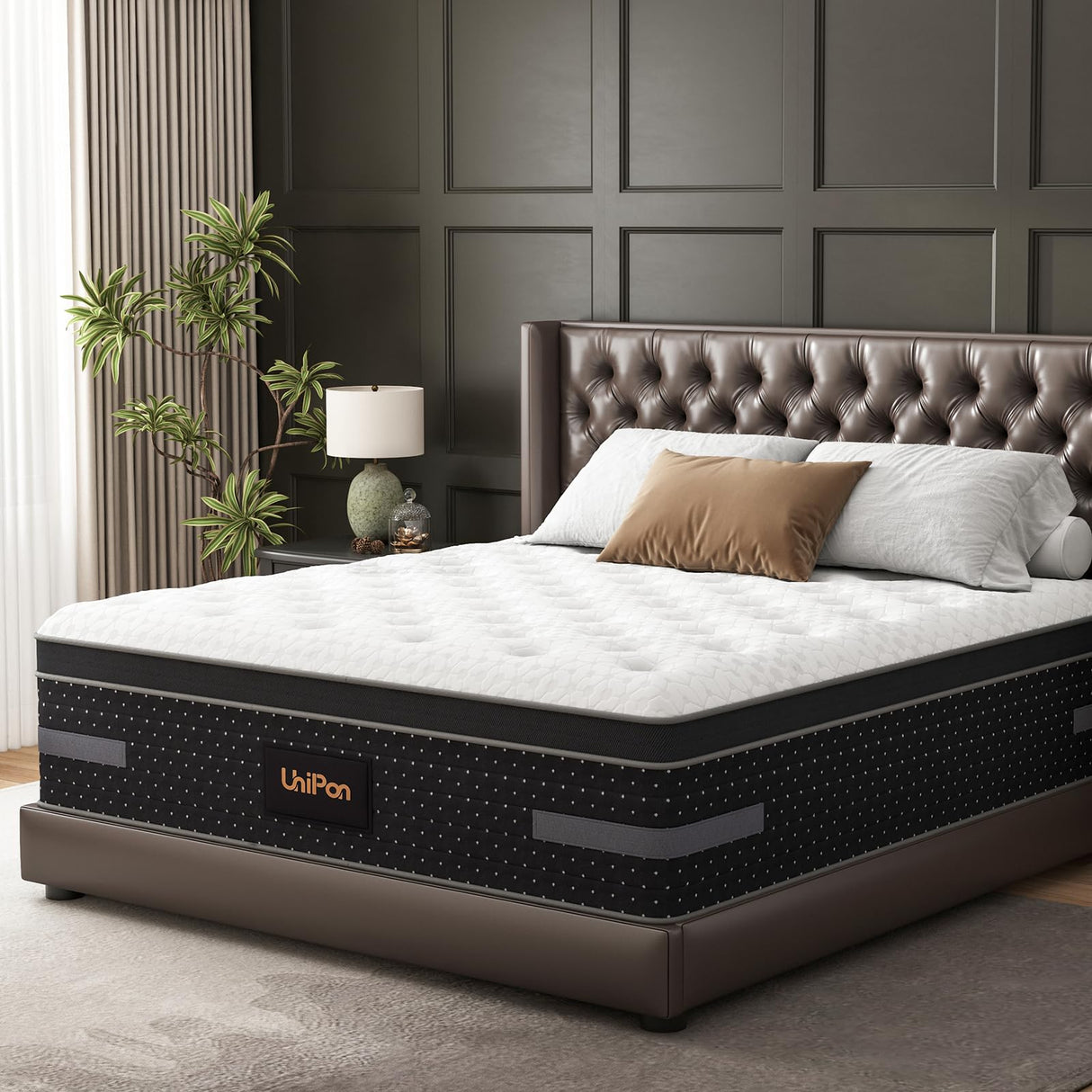 King Mattress, 14 Inch Hybrid Mattresses with Extra Lumbar & Shoulder Support Medium Firm Motion-Isolation Bed in a Box for Pain Relief Deep Sleep Fiberglass Free - No Odor, 365 Night Trial UniPon