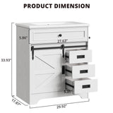 IRONCK 30" Bathroom Vanity with Sink, Farmhouse Bathroom Sink Cabinet with Flip Drawer & Sliding Barn Door, Freestanding Bathroom Vanities with Metal Handles, Paper Towel Holder,White IRONCK