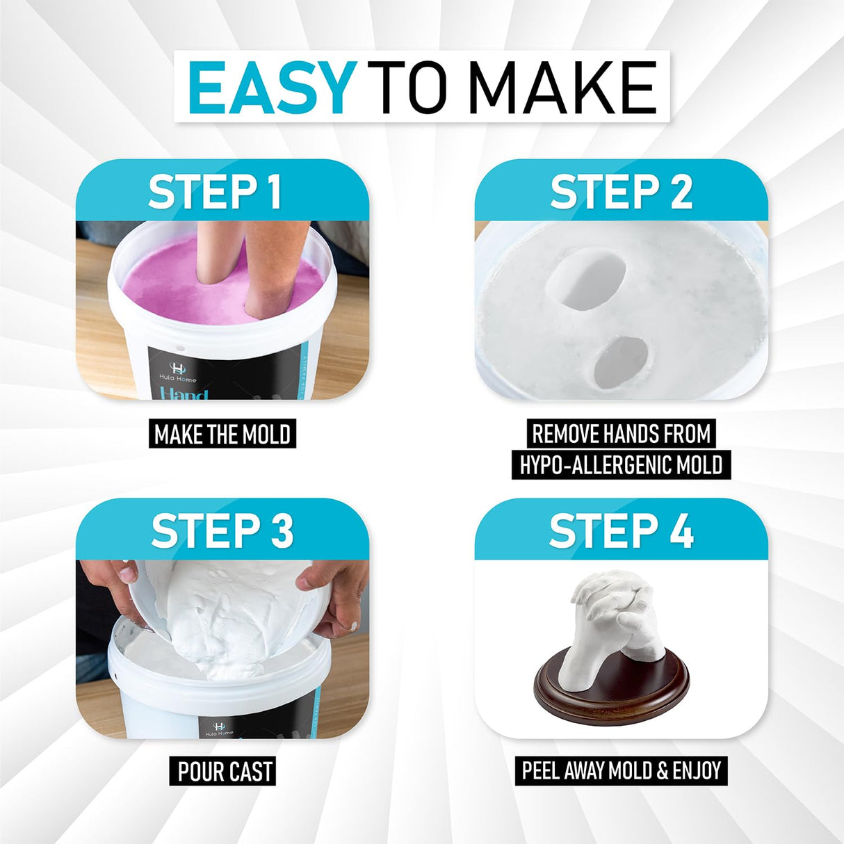 Hula Home Hand Casting Kit for Couples or Family with Mounting Plaque | Anniversary DIY Gifts Her & Him, Keepsake Sculpture Wedding Kids, Hula Home