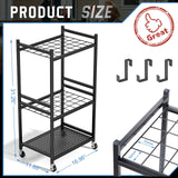 DAOUTIME Garden Organizer With Wheels, Yard Tower Rack for Garage Storage, Up to 35 Long-Handled Tools, Sturdy Metal Steel Holder With 3 Hooks, Outdoor, Black DAOUTIME