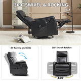 Trustyue Swivel Rocker Recliner Chair, 360° Swivel Recliner with Heat and Massage, Rocker Recliner Nursery Glider Chair with Side Pockets for Living Room (Black, Faux Leather) Trustyue