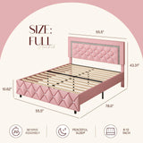 HOMBCK Full Size Bed Frame, Upholstered Pink Bed Frame Full Size with Diamond Tufted Headboard, Faux Leather Headboard & Footboard, Wooden Slats Support, No Box Spring Needed, Easy Assembly, Pink HOMBCK