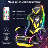 HOFFREE Gaming Chair Massage with Bluetooth Speakers and Led Lights Ergonomic Computer Gaming Chair with Footrest RGB Video Game Chair with High Back Lumbar Support Yellow and Black HOFFREE