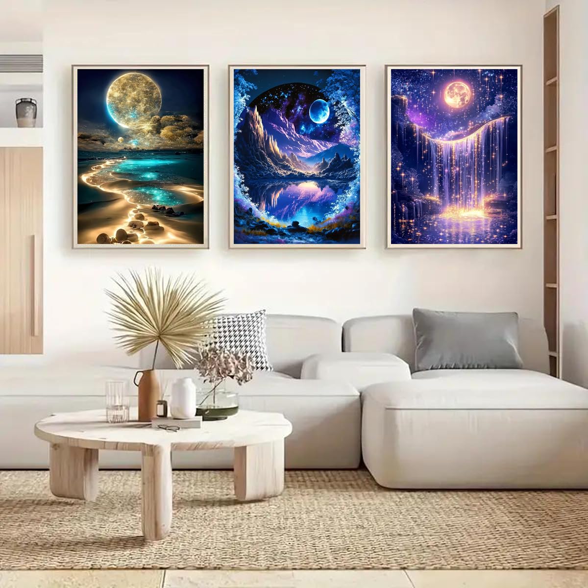 Canrichshop 6 Packs Diamond Art Painting Kits for Adults,Beach Moon Diamond Painting Kits for Beginners,Landscape 5D Full Drill Diamond Dots,Gem Art Crafts for Adults Wall Decor 12x16inch Canrichshop