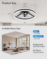 CubiCubi Modern Ceiling Fans with Lights, 20 Inch Black Fandelier with Remote Control and APP, Quiet LED Fan Light with 3CCT and 6 Wind Speeds, Low Profile Flush Mount Fan for Bedroom, Dining Room CubiCubi