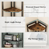 GILLAS 5 Tier Corner Shelf Stand, Freestanding Corner Shelf Unit Bookshelf, Corner Table with Shelf, Tall Storage Organizer Rack for Living Room, Bedroom, Office. Small Space, Metal, Country Rustic GILLAS