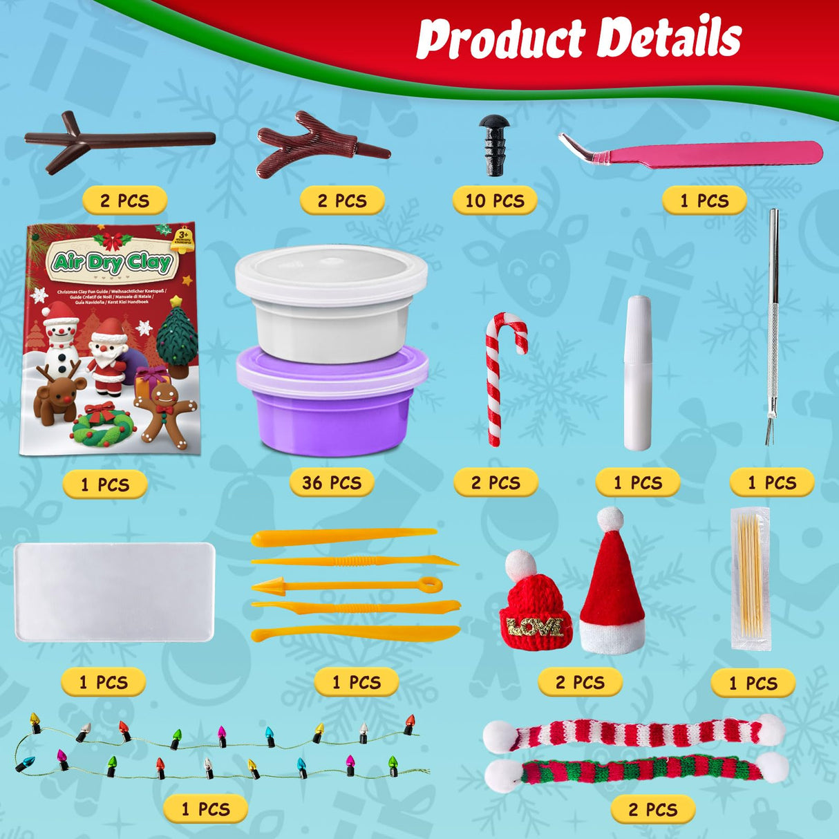 ESSENSON Air Dry Clay Christmas Kit, 36 Colors DIY Modeling Clay Craft Set with Accessories, Christmas Stocking Stuffers for Kids, Xmas Gift for Girls Boys ESSENSON