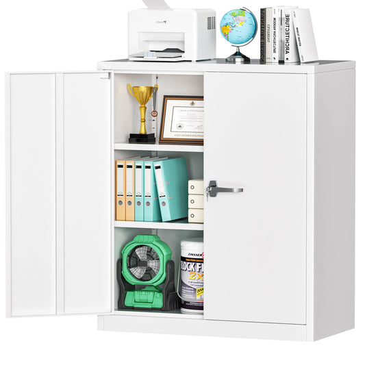 INTERGREAT Metal Storage Cabinet with Doors, Locking Steel Storage Cabinet with Lock and Shelves, Heavy Duty Lockable Metal Cabinet for Office, Bathroom, Home, Laundry Room, Kitchen (White) - WoodArtSupply