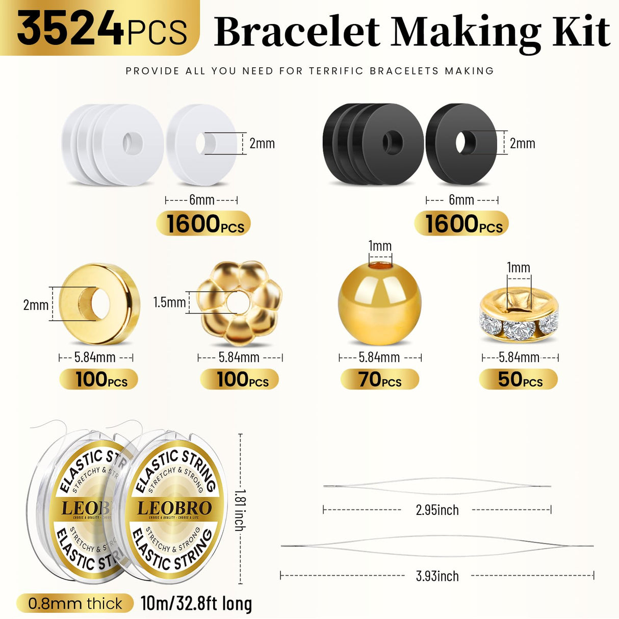 LEOBRO Clay Beads Bracelet Making Kit, 3524pcs White & Black & Gold Beads for Bracelets, Adults Jewelry Making LEOBRO