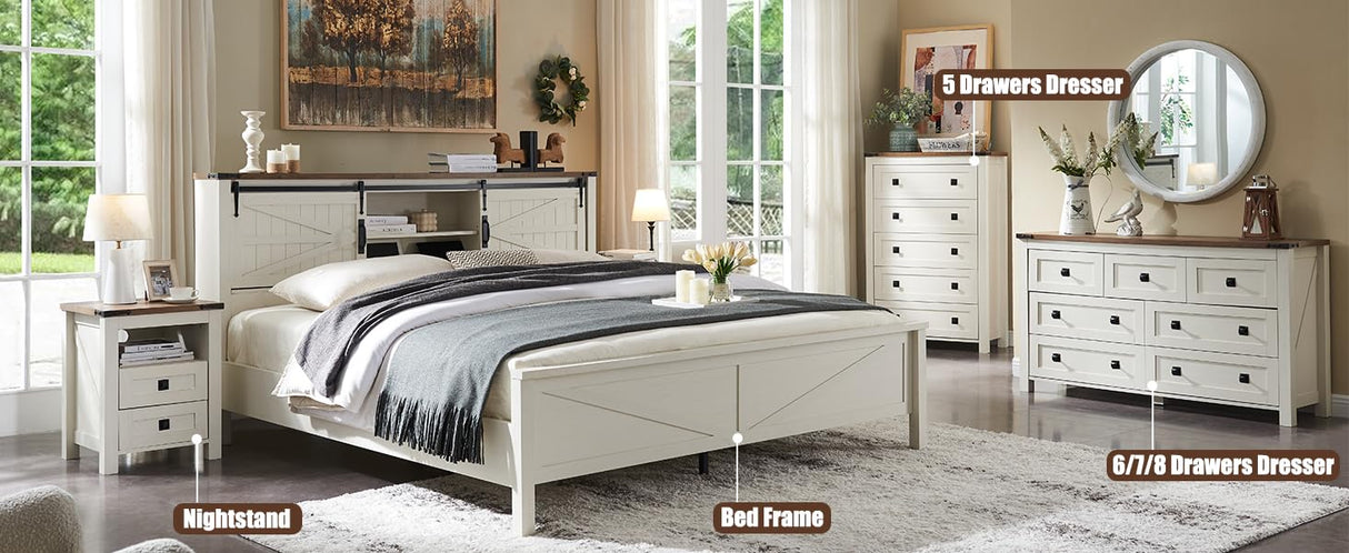 T4TREAM Farmhouse 6 Drawers Dresser Chests for Bedroom, Wood Rustic Wide Chset of Drawers,Storage Dressers Organizer for Bedroom, Living Room,Hallway, Antique White T4TREAM