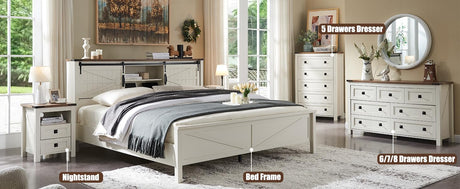 T4TREAM Farmhouse 6 Drawers Dresser Chests for Bedroom, Wood Rustic Wide Chset of Drawers,Storage Dressers Organizer for Bedroom, Living Room,Hallway, Antique White T4TREAM