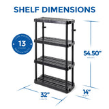 Gracious Living 4 Shelf Adjustable Height Medium Duty Storage Unit 14 x 32 x 54.5" Organizer for Home, Garage, Basement, & Laundry, Black (2 Pack) Gracious Living