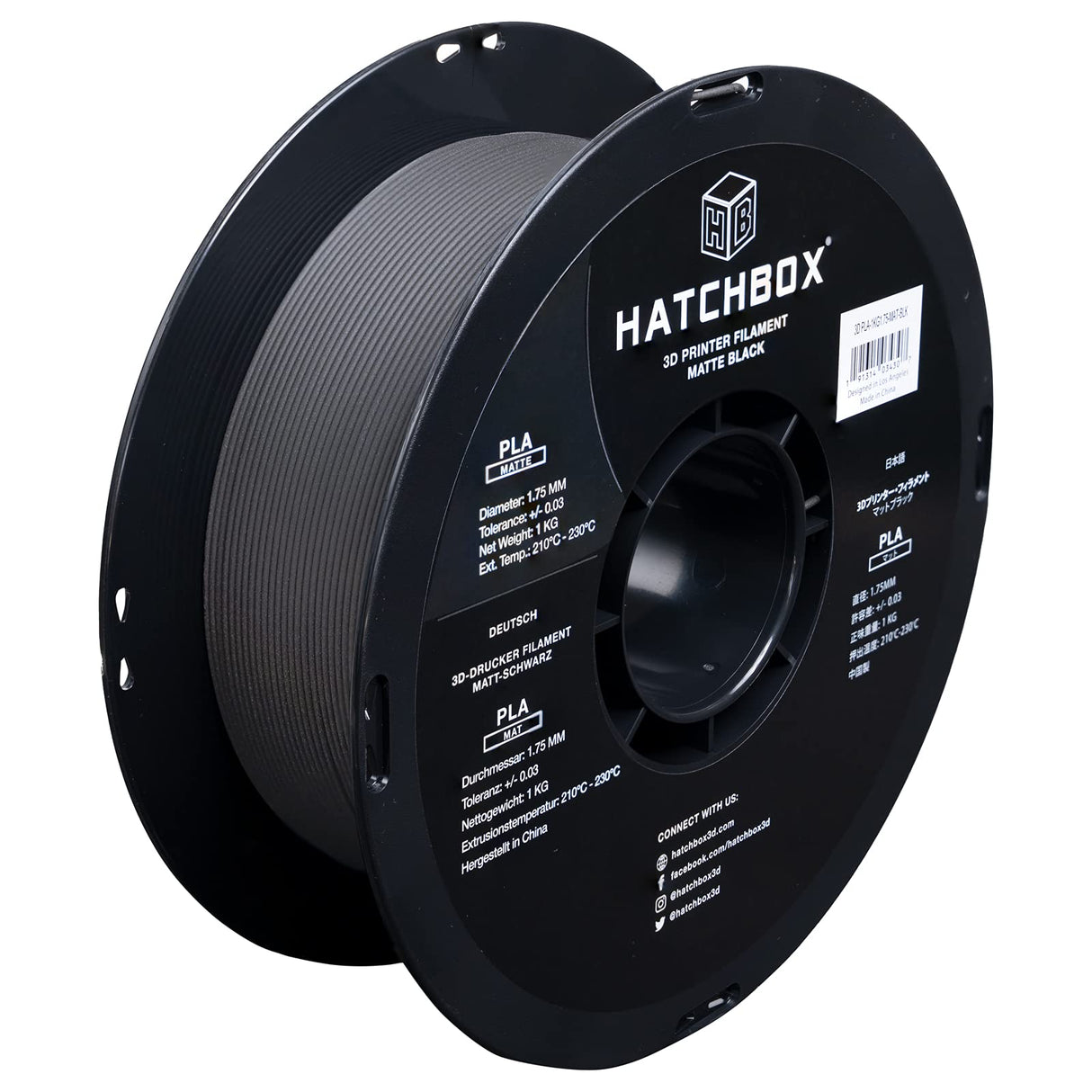 HATCHBOX Matte PLA 3D Printer Filament, Dimensional Accuracy +/- 0.03 mm, 1 kg Spool, 1.75 mm, Black HATCHBOX