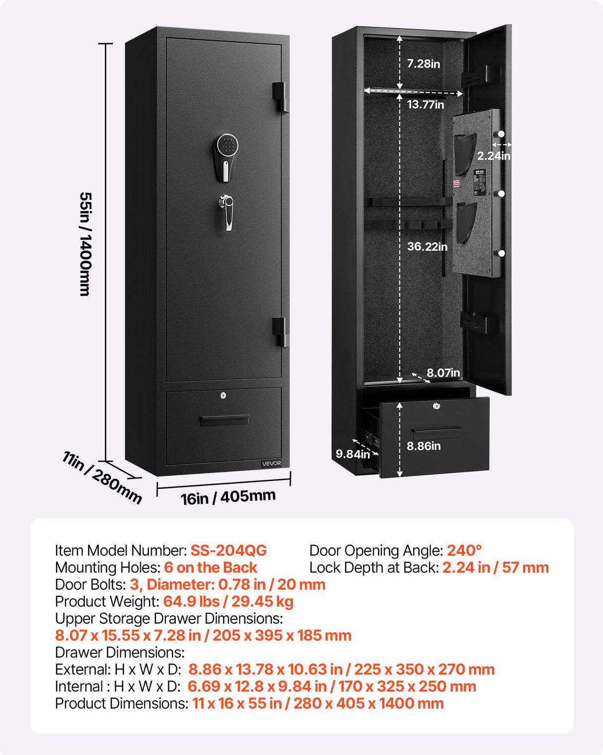 VEVOR 4 Gun Safe, Long Gun Cabinet for Rifles and Pistols, Quick Access Rifle Safe with 2 Ammo Slots, 2 Pistol Pockets & 2 Adjustable Racks, Large Digital Cabinet with Key and Password Lock VEVOR