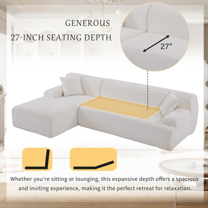 VnndeNest 107'' Modular Sectional Couch, Comfy Chenille Fabric Sectional Sofa with Chaise Lounge, Modern Upholstered L-Shape Sofa Corner Couch for Living Room, Apartment, Bedroom, Assembly-Free，Beige