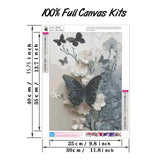 Black Butterfly 5D Diamond Painting Kits for Adults, Diamond Art Kit for White Flowers,DIY Full Round Drill Diamond Gem Art and Crafts Home Wall Decor 12 x 16 inch GEMFAMILY