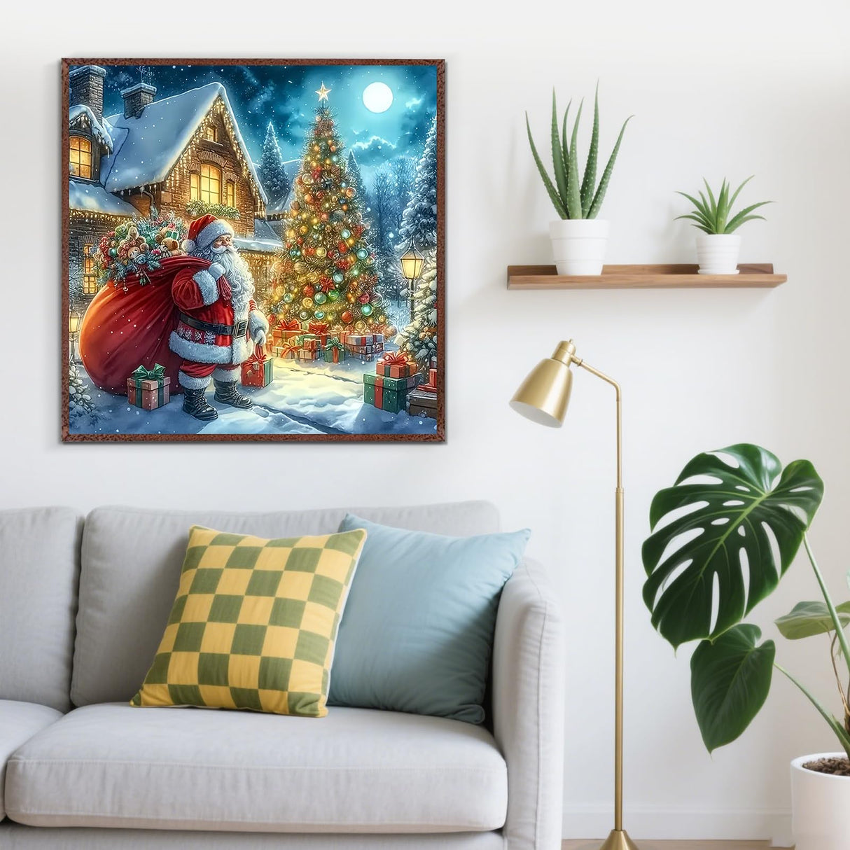 Santa Claus House Diamond Painting Kits for Adults, 5D Winter Diamond Art Kits for Adults Beginners, DIY Full Round Drill Diamond Dot Painting Gem Art Kits for Adult, Home Wall Decor 13.8x13.8 Inch LKHMVCA