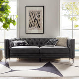HULALA HOME 84" W Faux Leather Sofa Couch with Metal Legs, Button-Tufted 3-Seater Sofa, Mid Century Modern Contemporary Upholstered Couch for Living Room, Entertainment Area, Apartment,Grey HULALA HOME