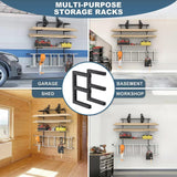 Ultrawall Lumber Storage Rack Wall Mount Wood Storage Racks, Metal Wood Organizer Racks for Shed, Workshop, Garage, Holds Up 220 LBS Per Level (Pack of 2, Black) Ultrawall