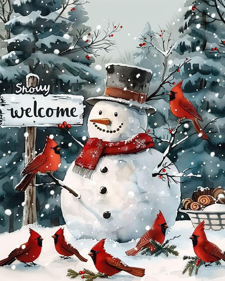 Snowman and Birds Paint by Numbers for Adults Beginners Snowy Welcome Sign Painting by Number on Canvas Without Frame,DIY Winter Snow Paint on Canvas with Brushes Acrylic Paints for Gift (16x20inch) Generic
