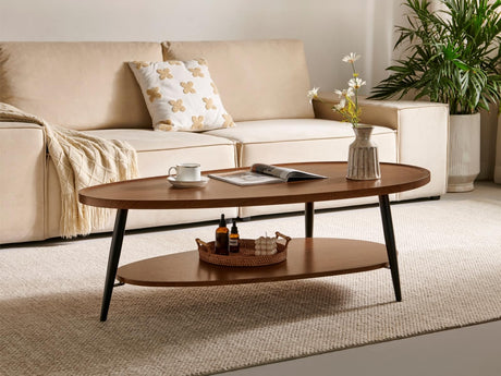Saint Mossi Modern Coffee Table for Living Room, Mid-Century Oval Wood Coffee Table, Double Layer Center Table for Small Space, D47xW23.6xH15, Espresso SM Saint Mossi