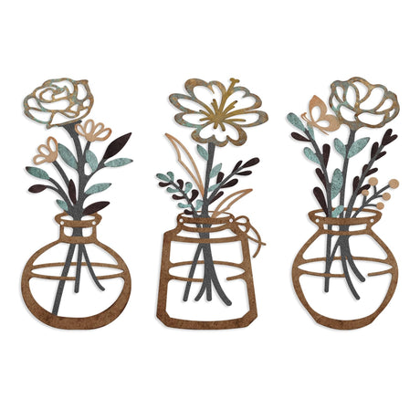 ARTINME 3 Pieces Metal Flowers Wall Arts - Rustic Farmhouse Decor Minimalist Flower Wall Decors for Living room Bathroom Kitchen Bedroom Dining Room - Housewarming Gifts (Brown) ARTINME
