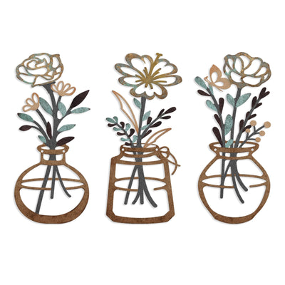 ARTINME 3 Pieces Metal Flowers Wall Arts - Rustic Farmhouse Decor Minimalist Flower Wall Decors for Living room Bathroom Kitchen Bedroom Dining Room - Housewarming Gifts (Brown)