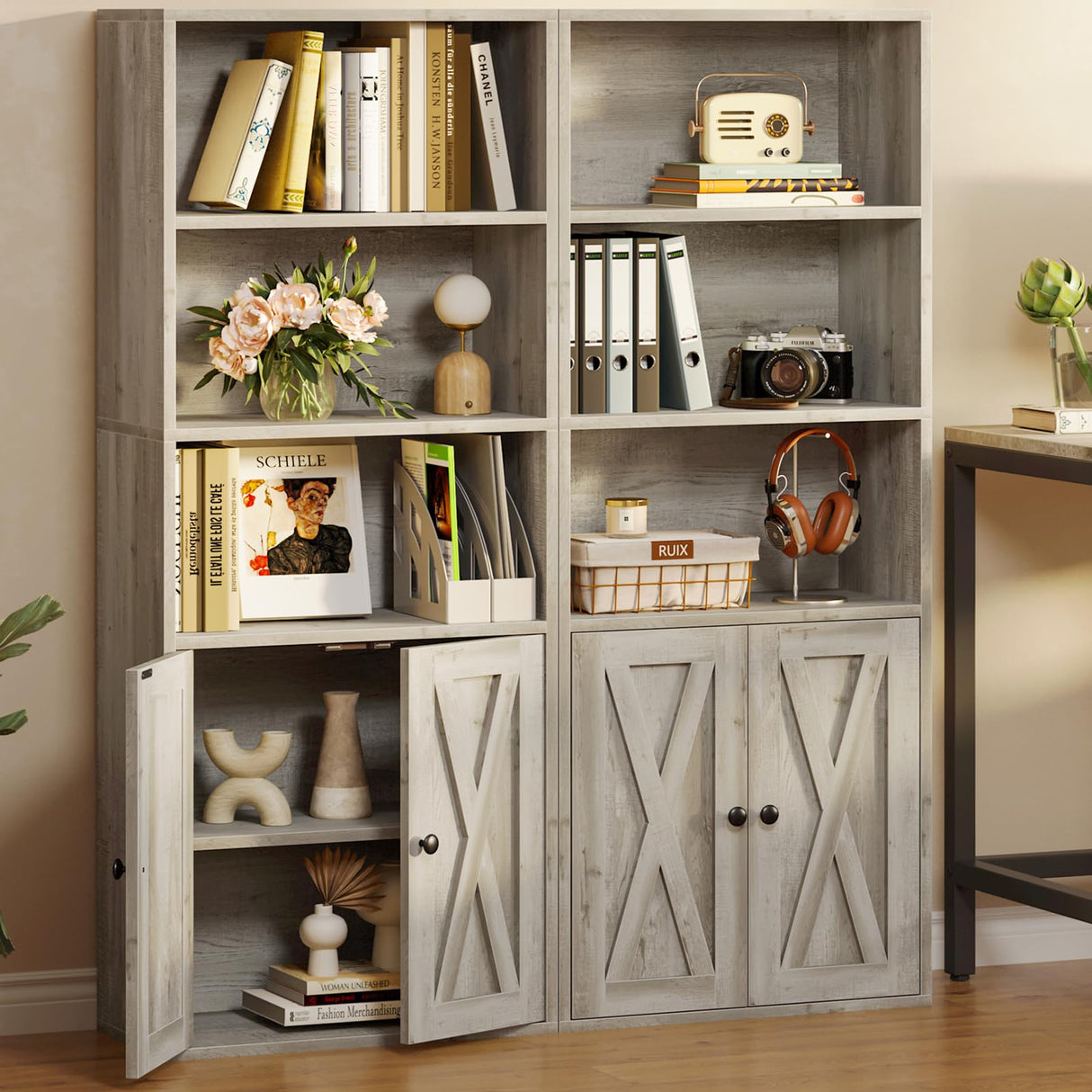 Industrial Chic 5-Shelf Bookcase with Doors – Durable Storage Solutions for Home and Office IRONCK