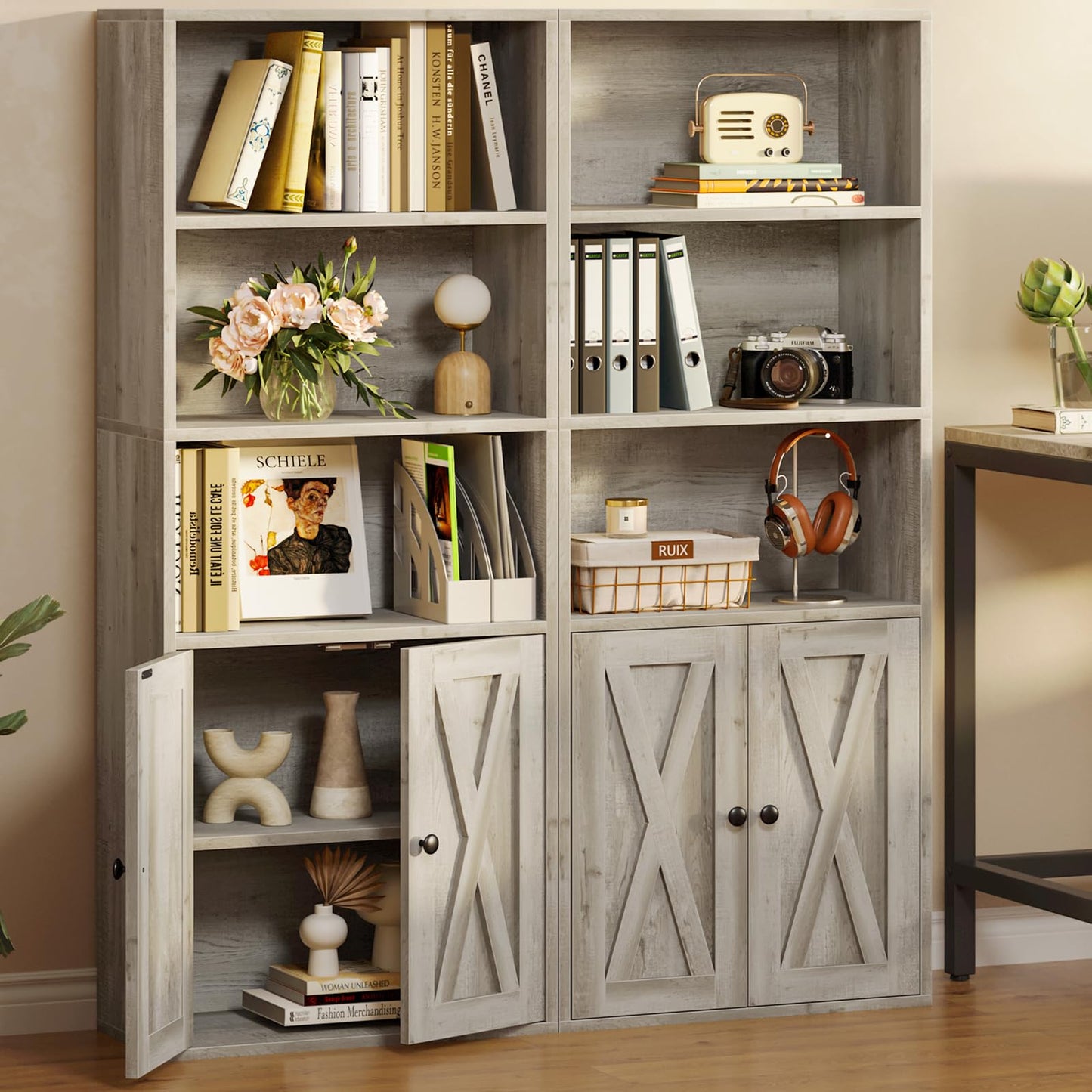 Industrial Chic 5-Shelf Bookcase with Doors – Durable Storage Solutions for Home and Office - WoodArtSupply