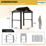 EROMMY 8' x 5' Hardtop Grill Gazebo, Outdoor Metal BBQ Gazebo with Double Galvanized Steel Gable Roof, Permanent Grill Canopy with Side Shelves for Patio Deck Lawn Backyard Garden (Brown) EROMMY