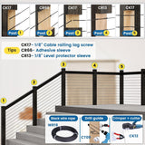 Muzata 100 Pack 1/8" Black Cable Railing Protector Sleeves T316 Stainless Steel Protective Sleeves Deck Cable Railing Hardware Kit for Wood Posts CR13 Muzata