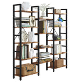 oneinmil Triple Wide 5-Shelf Bookcase Industrial Vintage Wood Style Large Open Bookshelves for Home&Office, Rustic Brown (5 Tier, Rustic Brown) oneinmil