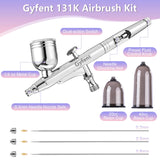 Gyfent Airbrush Kit, Airbrush Gun with 4 Quick-Release Nozzle Sets(0.2/0.3/0.5/0.8mm) Dual-Action Gravity Feed Air Brush with 1/4oz Fluid Cup & 20/40ml Resin Cup for Nail Art Painting Makeup Cake Gyfent