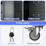 61.7"H Metal Garage Storage Cabinet with Wheels and Hanging Rod,Broom Closet Storage Cabinet with Pegboard and 4 Adjustable Shelves with 120LBS for Garage Home Office School,Required Assembly,Black Reemoon