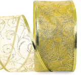 Christmas Ribbon Wired 1.5 Inch Set of 4 Ribbon Wire Red, Green, Gold, Silver/White Sheer Organza Glitter Gift, Xmas Ribbons Decoration, Holiday Craft, Gifts Wrap 40 Yards / 10 Yard Ea. Roll OLYPHAN