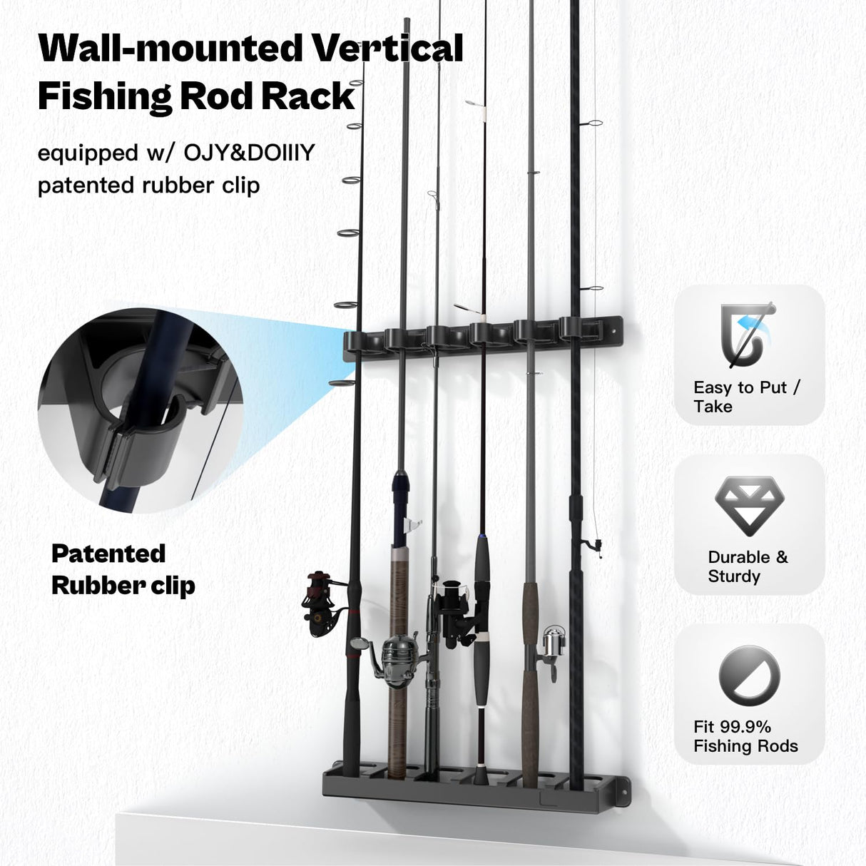 OJYDOIIIY Wall Mount Fishing Rod Holders,Vertical Fishing Pole Storage Rack for Garage OJYDOIIIY
