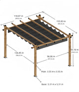 GarveeLife 10 x 13 Ft Wood-Grain Aluminum Pergola Outdoor Pergola with Retractable Canopy Sun Shade Shelter for Garden, Patio, Backyard, Deck - Gray GarveeLife