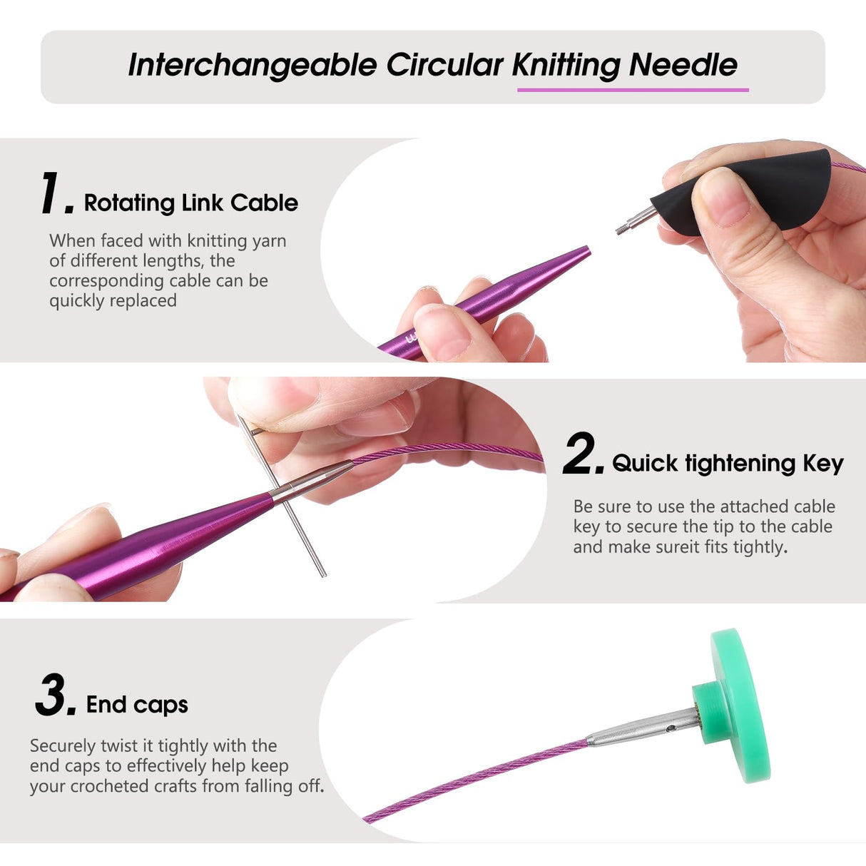 Guclud Interchangeable Circular Knitting Needles Set 4-inch Round Metal Knitting Needles Sizes US 2.5, 3, 4, 5, 6, 7, 8, 9, 10, 10.5, 11, 13, 15 with 4 Cords, Accessories and Case GUCLUD