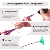 Guclud Interchangeable Circular Knitting Needles Set 4-inch Round Metal Knitting Needles Sizes US 2.5, 3, 4, 5, 6, 7, 8, 9, 10, 10.5, 11, 13, 15 with 4 Cords, Accessories and Case GUCLUD