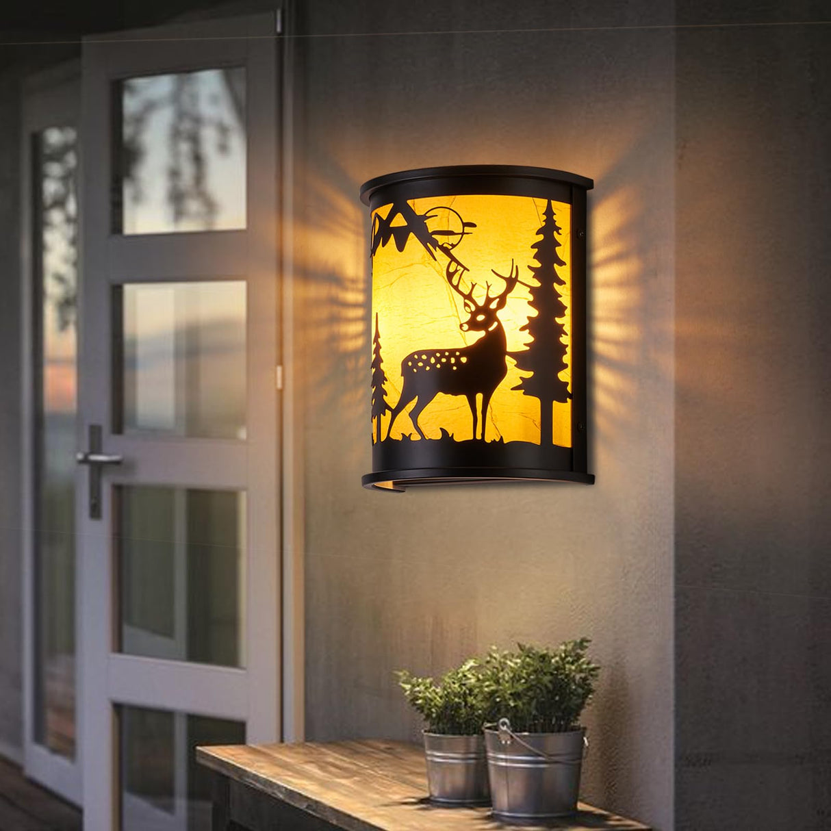 Monyohame Rustic Deer Wall Sconce,Farmhouse Indoor Wall Light Fixtures,E12 Base Modern Industrial Wall Lamp Lighting Fixture for Bedroom, Hallway,Living Room, Stairway,Headboard Monyohame