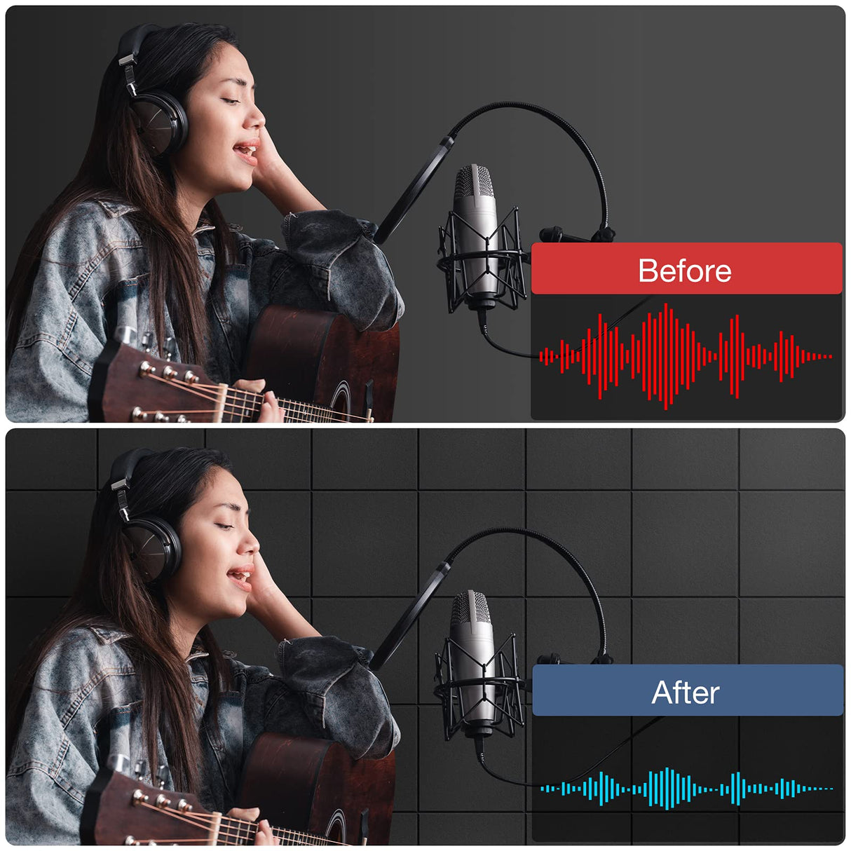 Lebenforce Self-adhesive Acoustic Panels Tiles 12 Pack, 12" X 12" X 0.4" Polyester Sound Proof Padding, High Density Soundproof Wall Panels, Sound Absorbing panel for Home & Offices (Black) Lebenforce