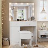 Haewon Makeup Vanity Desk with Lighted Mirror, White Vanity with Chair Power Outlet Drawers Cabinet, Dressing Table Set with 3 Lighting Modes for Bedroom Haewon