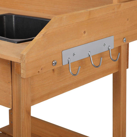 Yaheetech Potting Bench Outdoor Garden Work Bench Station Planting Solid Wood Construction for Horticulture w/Sink Drawer Rack Shelves Natural Wood Yaheetech
