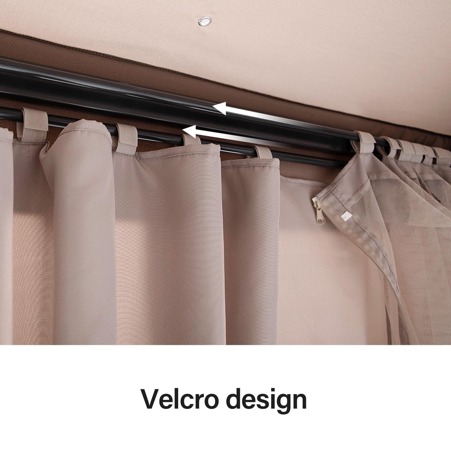 LAUSINT Home Privacy Curtains with Zipper, 4-Panels Universal Replacement Velcro Side Wall for 8'X8' Gazebo Canopy Tent, Khaki