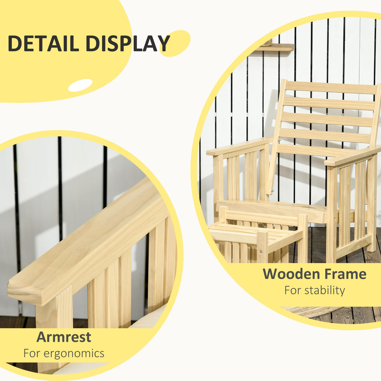 Outsunny 2-Piece Patio Furniture Set with 1 Armrest Single Chair and an Ottoman, Outdoor Wooden Chair with 4" Thick Padded Cushions for Backyard, Porch, and Poolside, Beige Outsunny