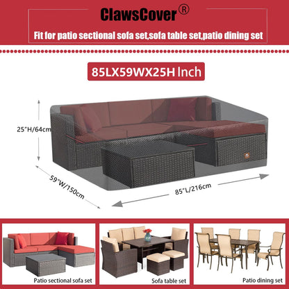 ClawsCover 5-6 Pieces Patio Furniture Sets Covers Waterproof Outdoor,4 Seater Wicker Rattan Sectional Couch Cover,Fadeless Tearproof Patio Conversation Set Cover,85Lx59Wx25H Inch